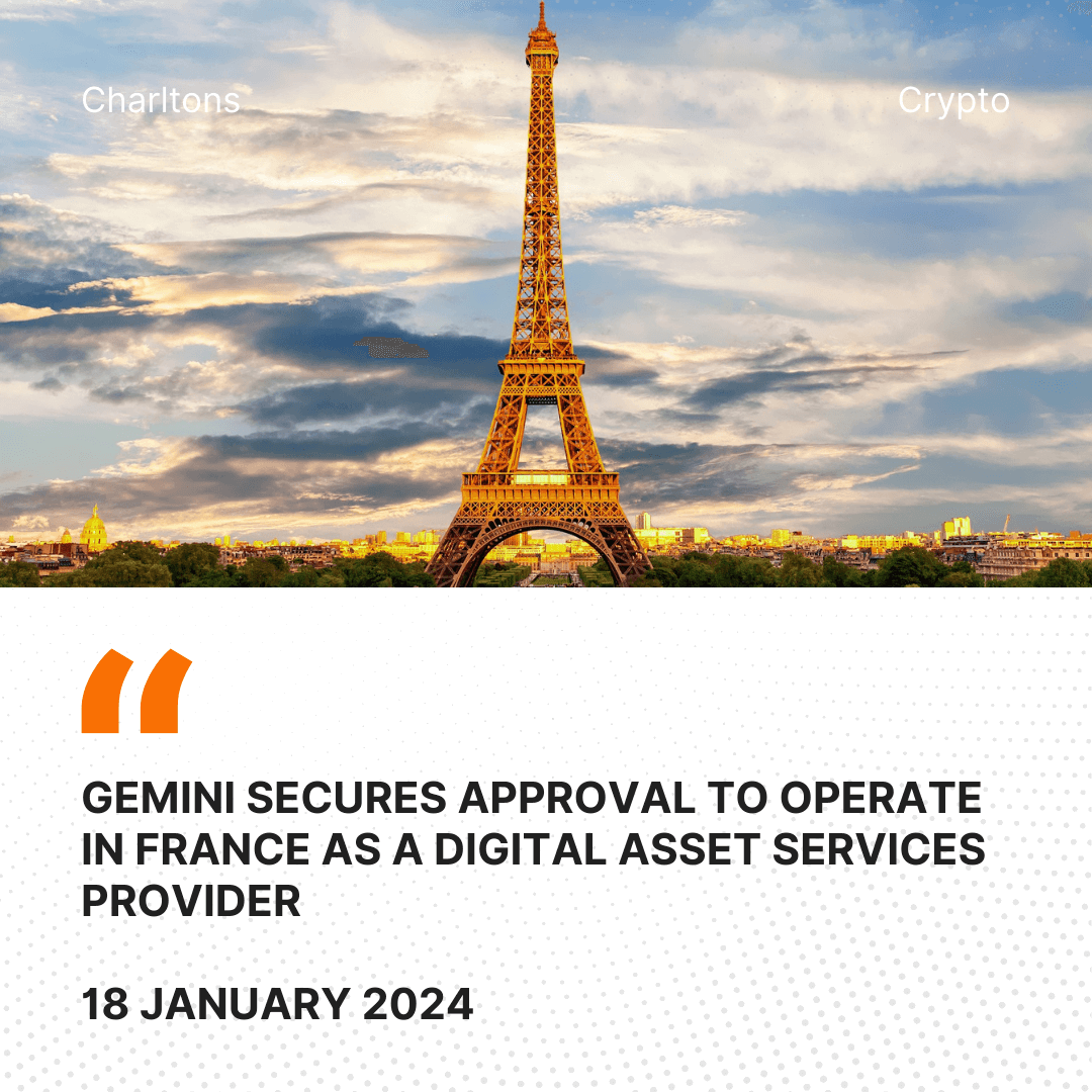 Gemini Secures Approval to Operate in France as a Digital Asset Services Provider