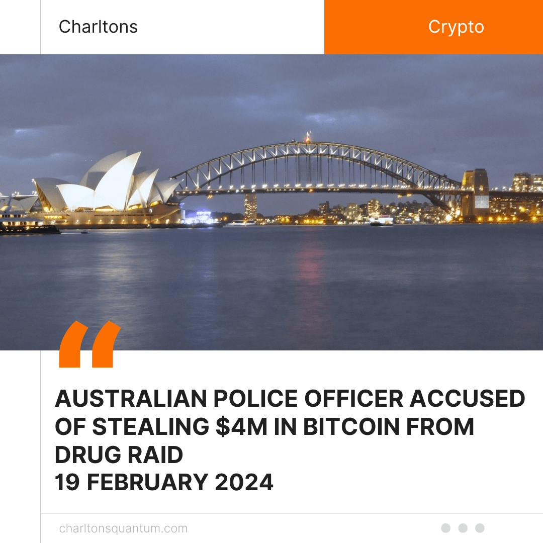Australian Police Officer Accused of Stealing M in Bitcoin from Drug Raid