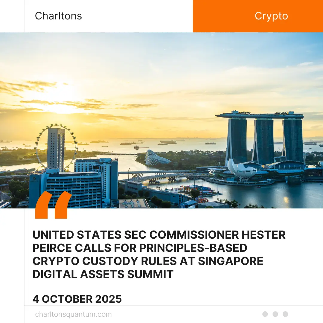 United States SEC Commissioner Hester Peirce Calls for Principles-Based Crypto Custody Rules at Singapore Digital Assets Summit