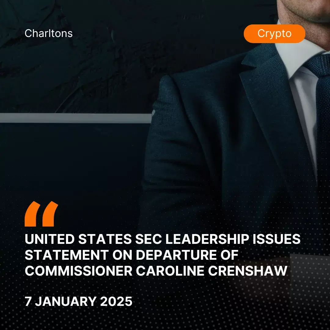 United States SEC Leadership Issues Statement on Departure of Commissioner Caroline Crenshaw